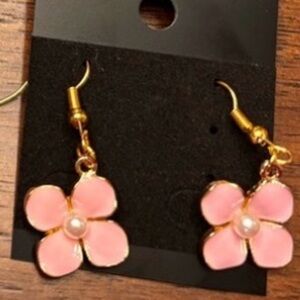 Chic new handmade Pink Floral Earrings with Gold and Pearl  Accents